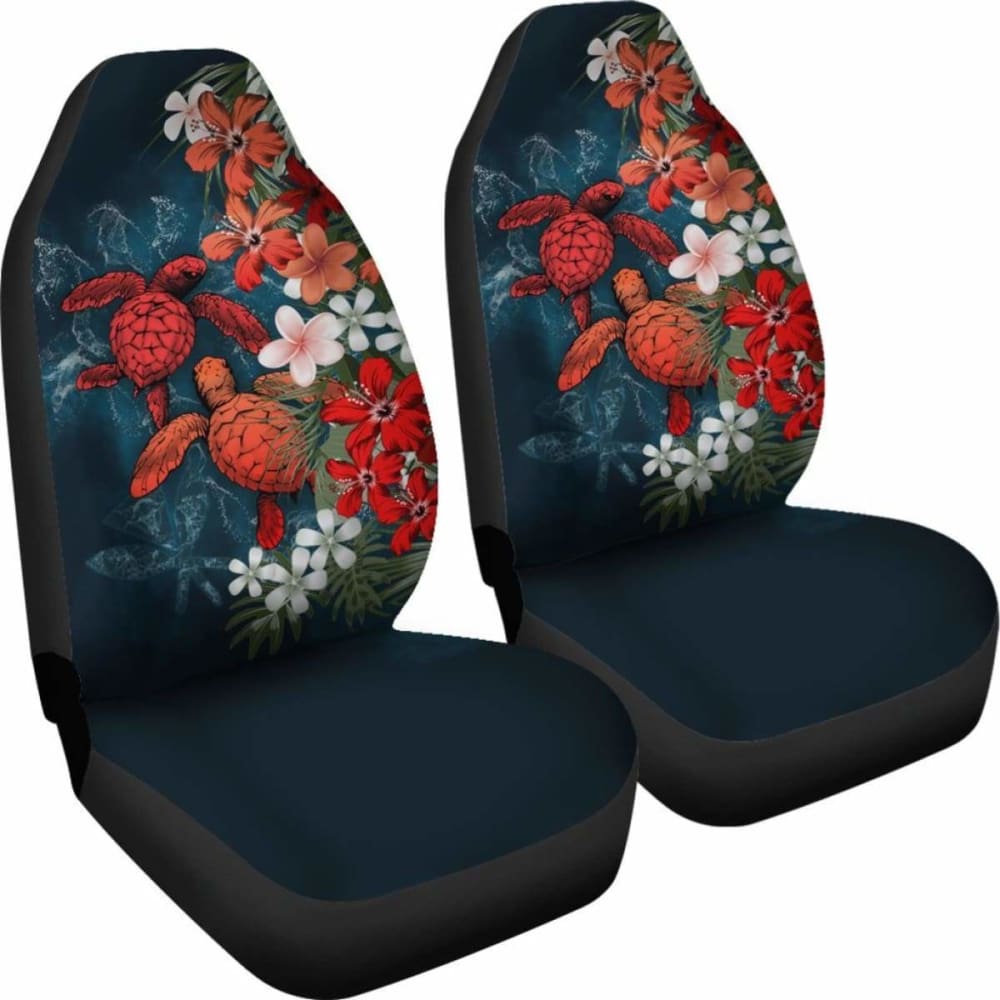 Kanaka Maoli (Hawaiian) Car Seat Covers - Sea Turtle Tropical Hibiscus And Plumeria Red Amazing
