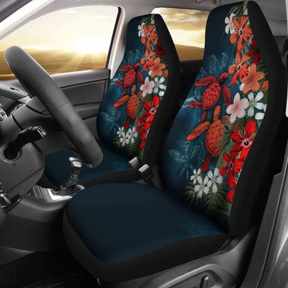 Kanaka Maoli (Hawaiian) Car Seat Covers - Sea Turtle Tropical Hibiscus And Plumeria Red Amazing