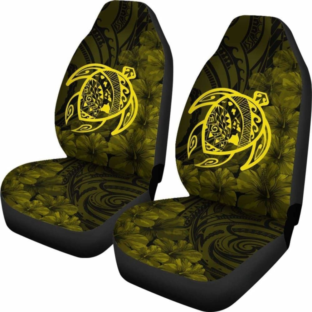 Alohawaii Car Seat Covers - Hawaii Turtle Map Hibiscus Poly Yellow - New Awesome