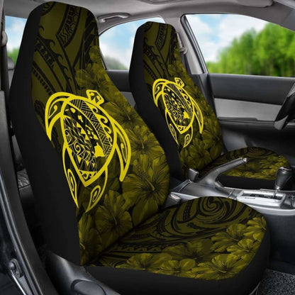 Alohawaii Car Seat Covers - Hawaii Turtle Map Hibiscus Poly Yellow - New Awesome