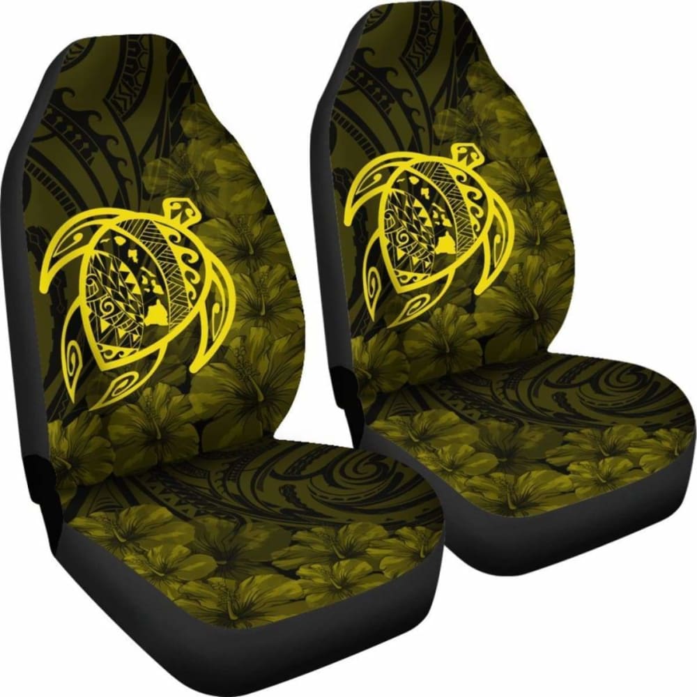 Alohawaii Car Seat Covers - Hawaii Turtle Map Hibiscus Poly Yellow - New Awesome