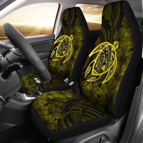 Alohawaii Car Seat Covers - Hawaii Turtle Map Hibiscus Poly Yellow - New Awesome